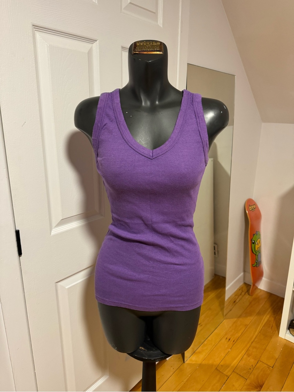 Purple V-Neck Ribbed Tank Top